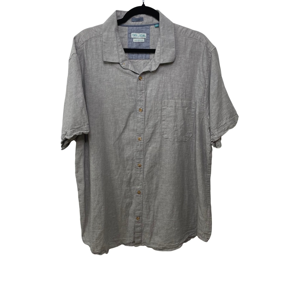 10th Ocean Mens XXL Grey Linen Cotton Short Sleeve Shirt Camp Resort Breathable